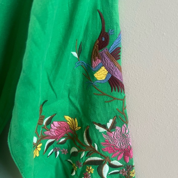NWT Fanm Mon Asia Maxi Dress in Kelly Green Embroidered Linen XS - Picture 5 of 10